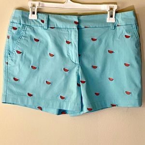Blue with Embroidered Watermelons Cotton Shorts